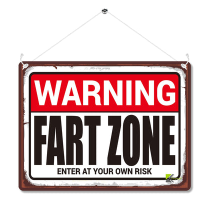 Kruzroyal MP197 Warning: Fart Zone Enter at your risk Funny Novelty Retro Vintage Metal Wall Sign Plaque 20cm x 15cm