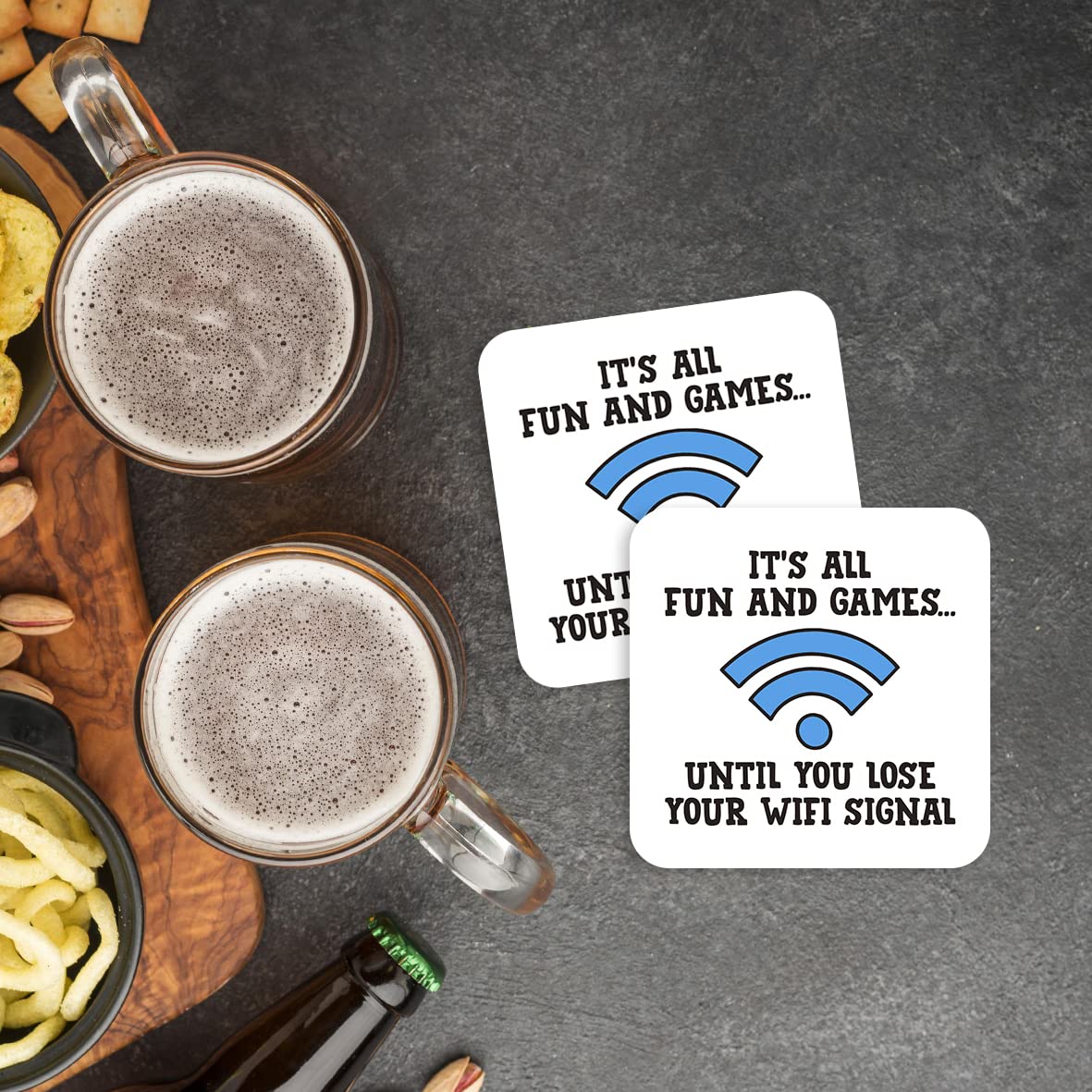 CS422 It's All Fun and Games, Untill You Lose Your WiFi Signal Novelty Funny Coffee Tea Drink Gift Glossy MDF Wooden Coaster