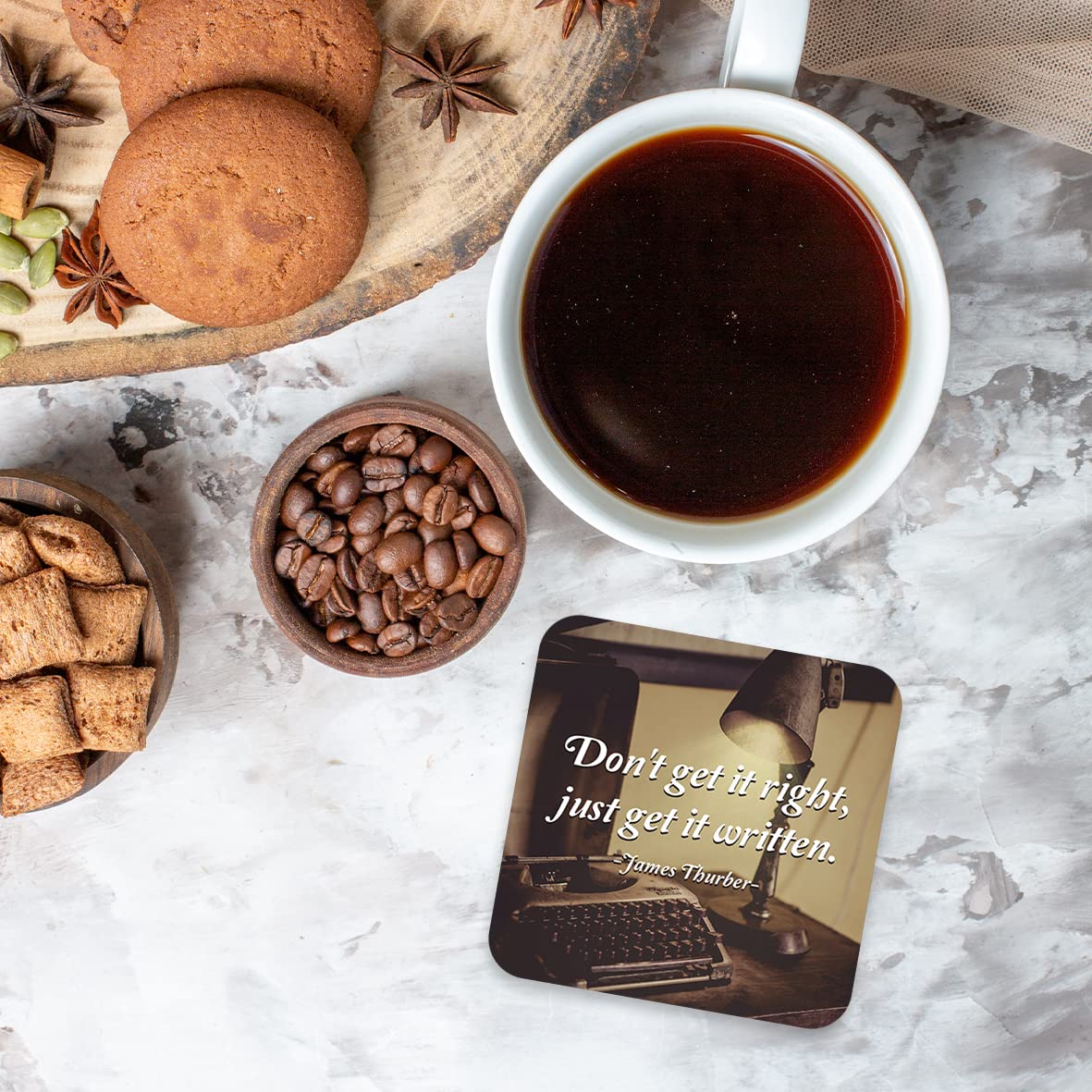 CS772 Don't get it Right, just get it Written. - James thurber Novelty Funny Coffee Tea Drink Gift Glossy MDF Wooden Coaster