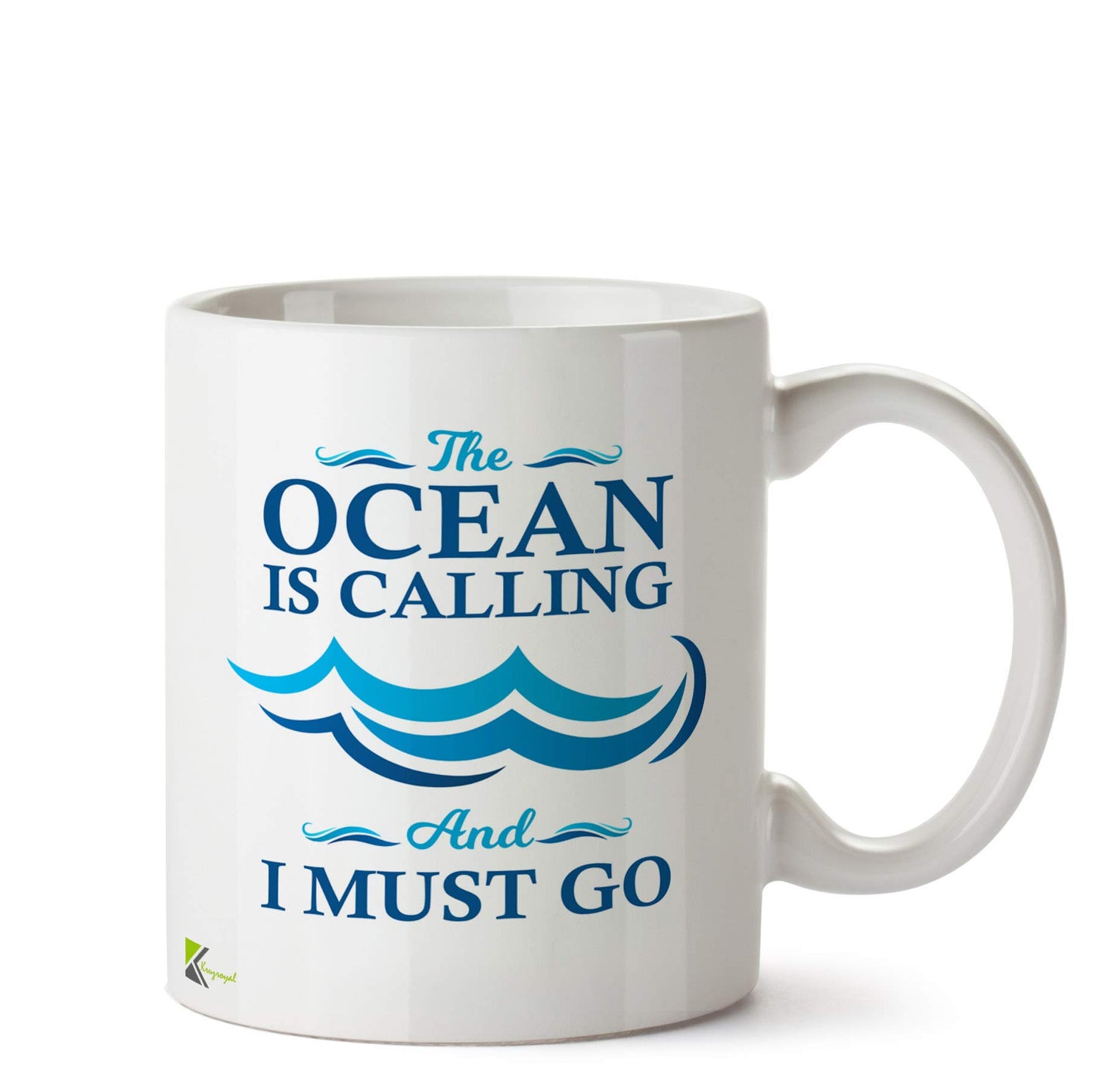 Kruzroyal The Ocean is Calling Mug | Nautical Sea Theme Ceramic Coffee Tea Cup Gift for Beach Lover, Sailor, Traveller, Surfer