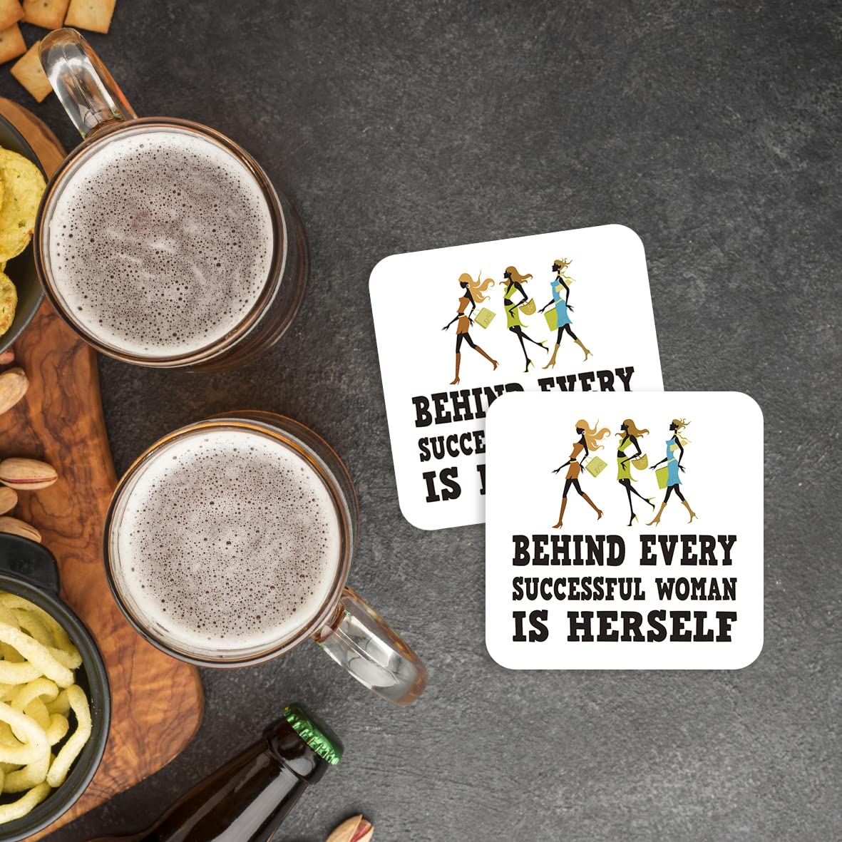 CS609 Behind Every Successful Woman is Herself Novelty Funny Coffee Tea Drink Gift Glossy MDF Wooden Coaster