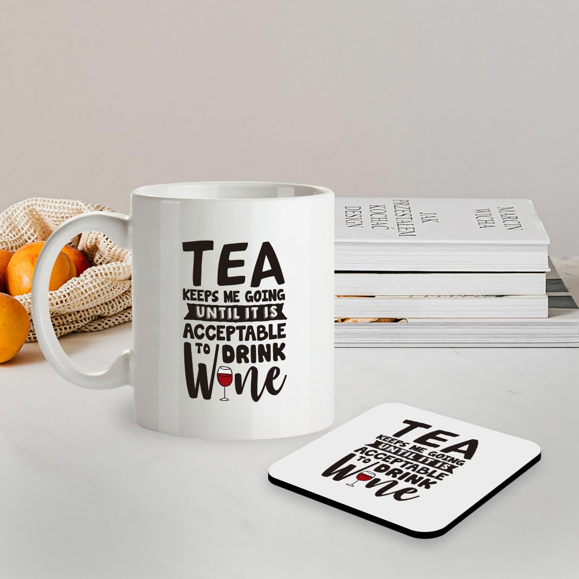 Kruzroyal SM011 Tea Keeps me Going Until it is Acceptable to Drink Wine - Mug & Matching Coaster Set
