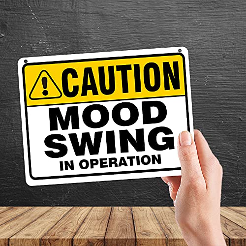 Kruzroyal MP388 CAUTION,Mood swing in operation. Funny Novelty Retro Vintage Metal Wall Sign Plaque 20cm x 15cm