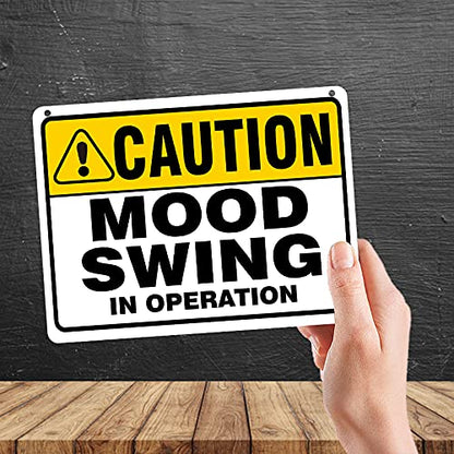 Kruzroyal MP388 CAUTION,Mood swing in operation. Funny Novelty Retro Vintage Metal Wall Sign Plaque 20cm x 15cm