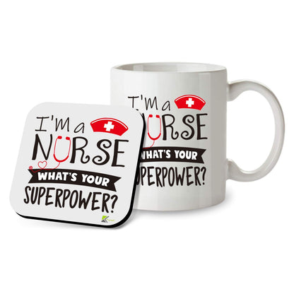 Kruzroyal SM036 I'm a Nurse What's Your Superpower? - 11OZ Mug & Matching Coaster Set for Nurse