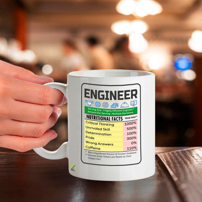 Kruzroyal Funny Engineer Mug Nutritional Facts - 11oz Ceramic Coffee Tea Cup Gift for Engineers Students Coworkers - Dishwasher Microwave Safe STEM Novelty Present
