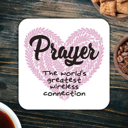 CS416 Prayer: The World's Greatest Wireless Connection Novelty Funny Coffee Tea Drink Gift Glossy MDF Wooden Coaster