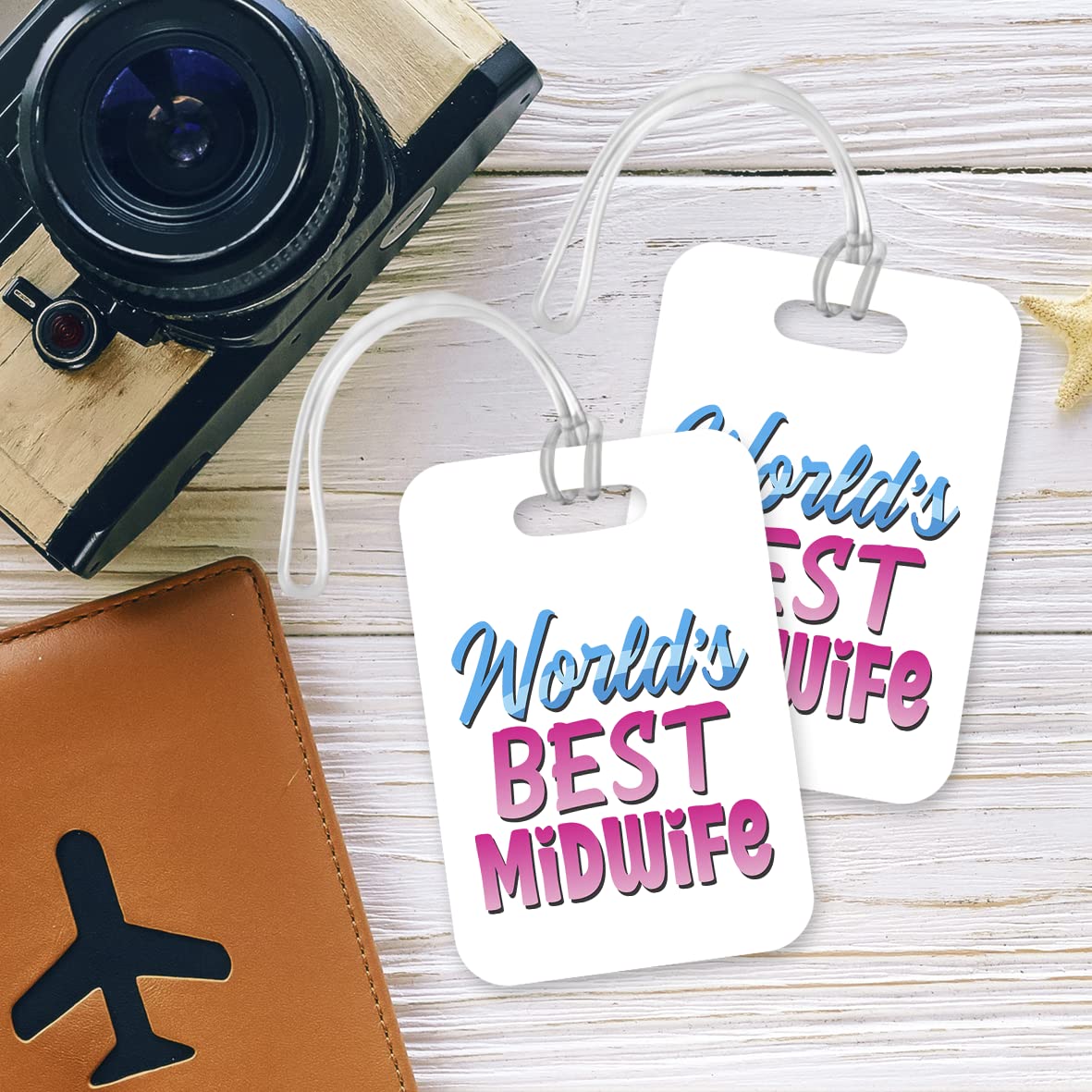 LT450 World's Best Midwife Novelty Funny Unique Designer Gift, Suitcase, Glossy Plastic Luggage Tag for Midwife