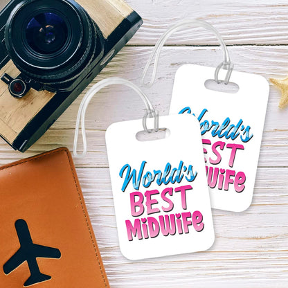 LT450 World's Best Midwife Novelty Funny Unique Designer Gift, Suitcase, Glossy Plastic Luggage Tag for Midwife