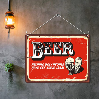 Kruzroyal MP196 Beer : Helping ugly people have s*x since 1862! Funny Novelty Retro Vintage Metal Wall Sign Plaque 20cm x 15cm