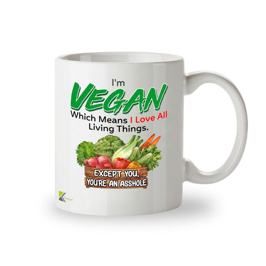 DZ954 Vegan Funny Mug - Sarcastic Coffee Cup Gift for Plant-Based Friends & Family - Witty Humor Beverage Cup - 11oz White Ceramic Drinkware