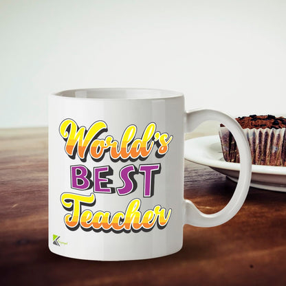 Kruzroyal DZ833 World's Best Teacher Mug 11oz - White Ceramic Cup for Teaching Assistant, Tutor - End of Year, Thank You Present for Him or Her