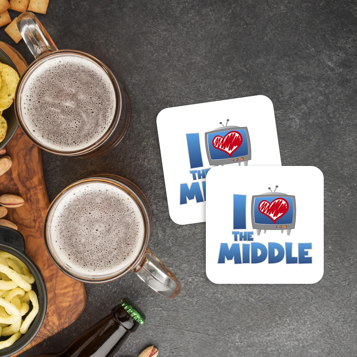 CS618 I Love The Middle Novelty Funny Coffee Tea Drink Gift Glossy MDF Wooden Coaster