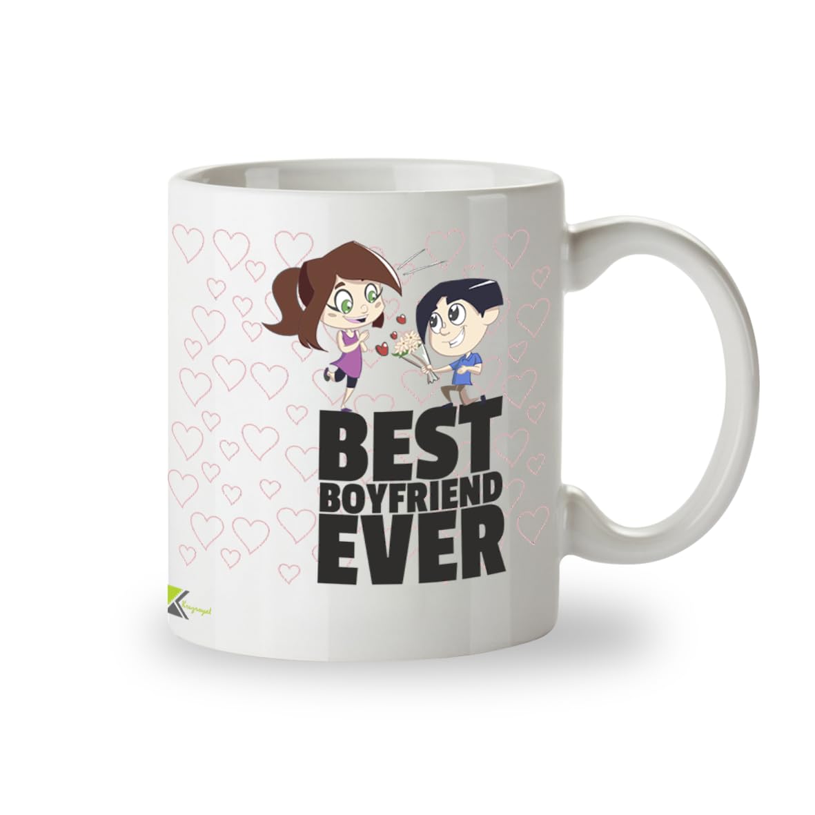 Kruzroyal Best Boyfriend Ever Mug, Cute Cartoon Couple Design, Romantic Novelty Present for Men or Partner, White Ceramic Coffee Cup, 11 oz DZ080