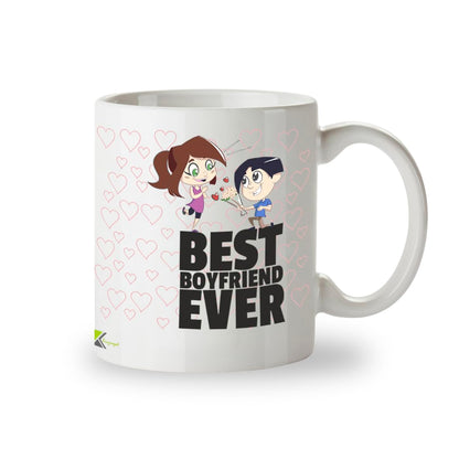 Kruzroyal Best Boyfriend Ever Mug, Cute Cartoon Couple Design, Romantic Novelty Present for Men or Partner, White Ceramic Coffee Cup, 11 oz DZ080