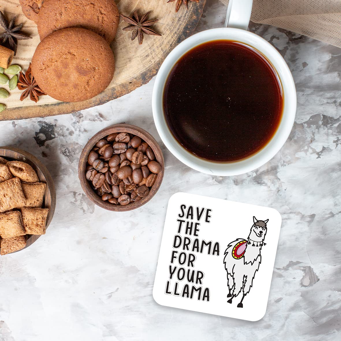 CS507 Save The Drama for Your Llama Novelty Funny Coffee Tea Drink Gift Glossy MDF Wooden Coaster