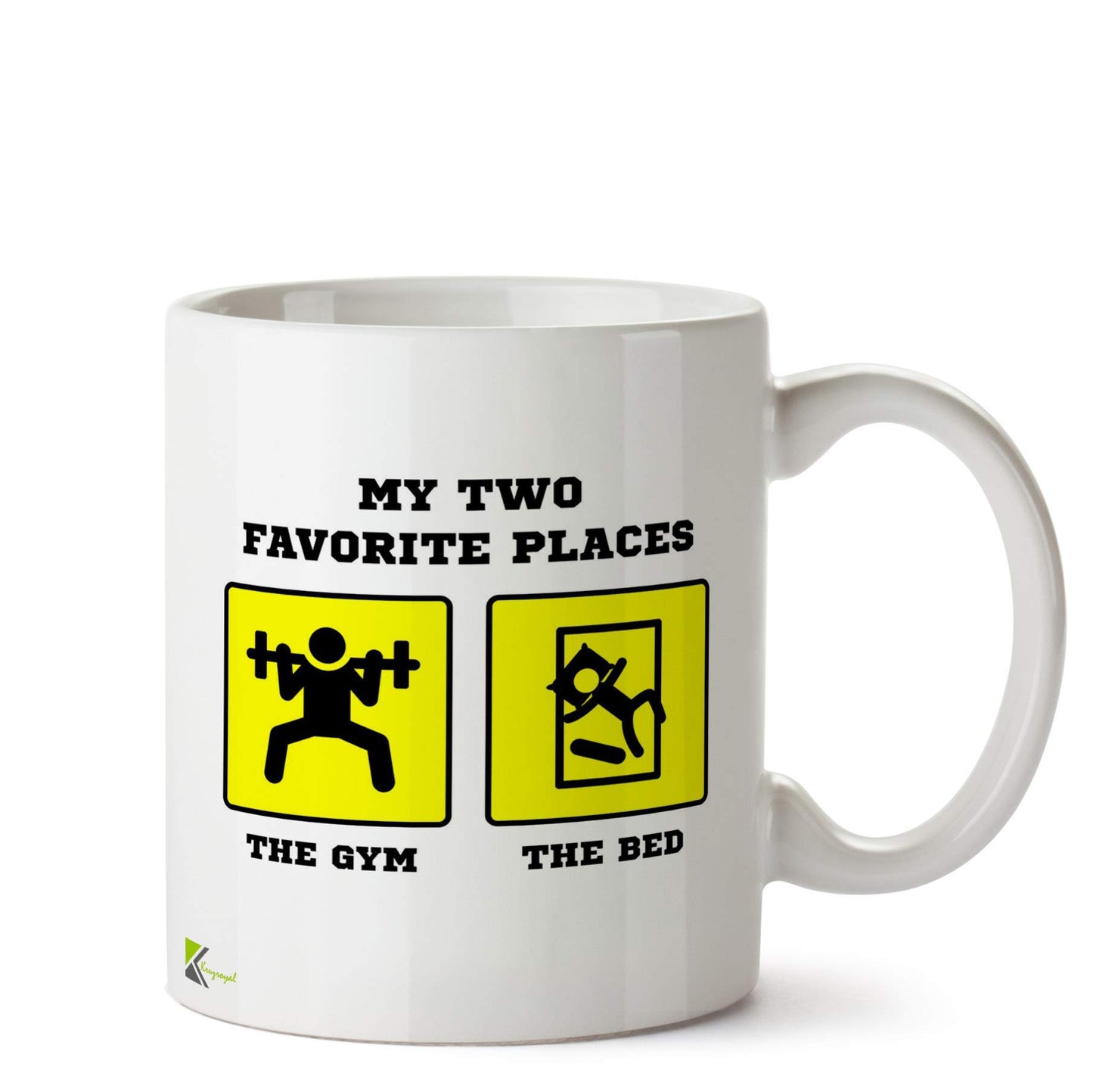 Kruzroyal My Two Favourite Places Gym Bed Funny Mug | Workout Sleep Lover Humour Ceramic Coffee Tea Cup for Fitness Enthusiast, Relaxer