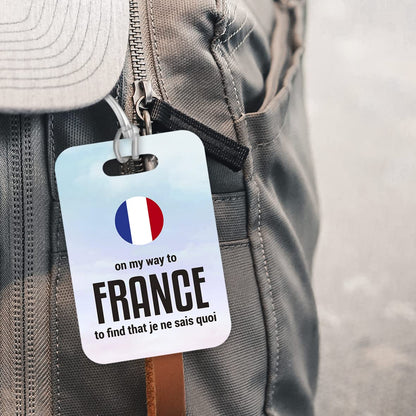LT087 On My Way to France to find That je ne SAIS Quoi Novelty Funny Unique Designer Gift Glossy Plastic Suitcase Luggage Tag