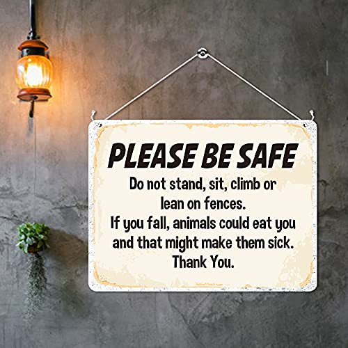 Kruzroyal MP322 PLEASE BE SAFE, Do not stand,sit,climb or lean of fences. Funny Novelty Retro Vintage Metal Wall Sign Plaque 20cm x 15cm