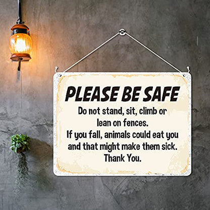 Kruzroyal MP322 PLEASE BE SAFE, Do not stand,sit,climb or lean of fences. Funny Novelty Retro Vintage Metal Wall Sign Plaque 20cm x 15cm
