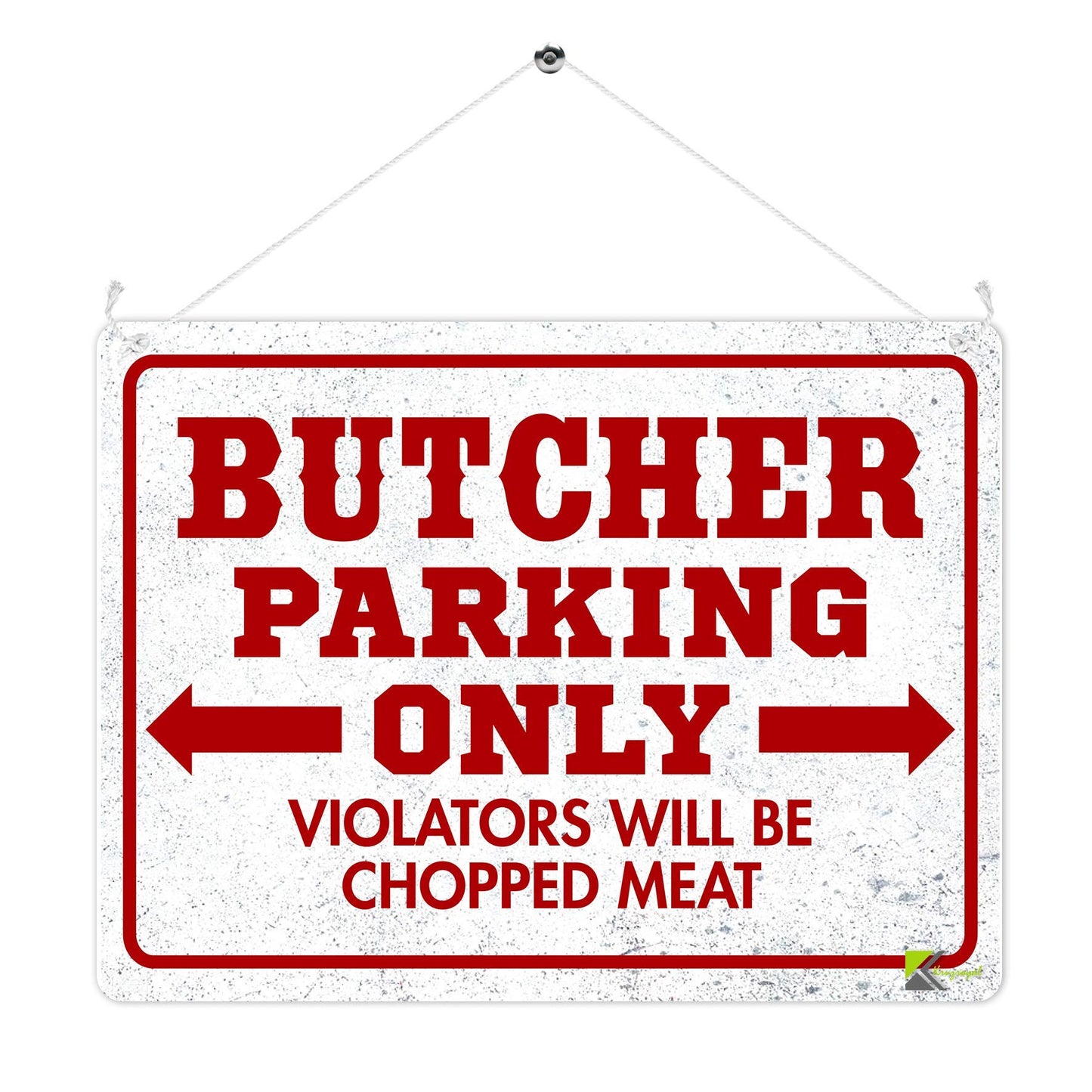 Kruzroyal MP385 BUTCHER PARKING ONLY, Violators will be chopped meat. Funny Novelty Retro Vintage Metal Wall Sign Plaque 20cm x 15cm