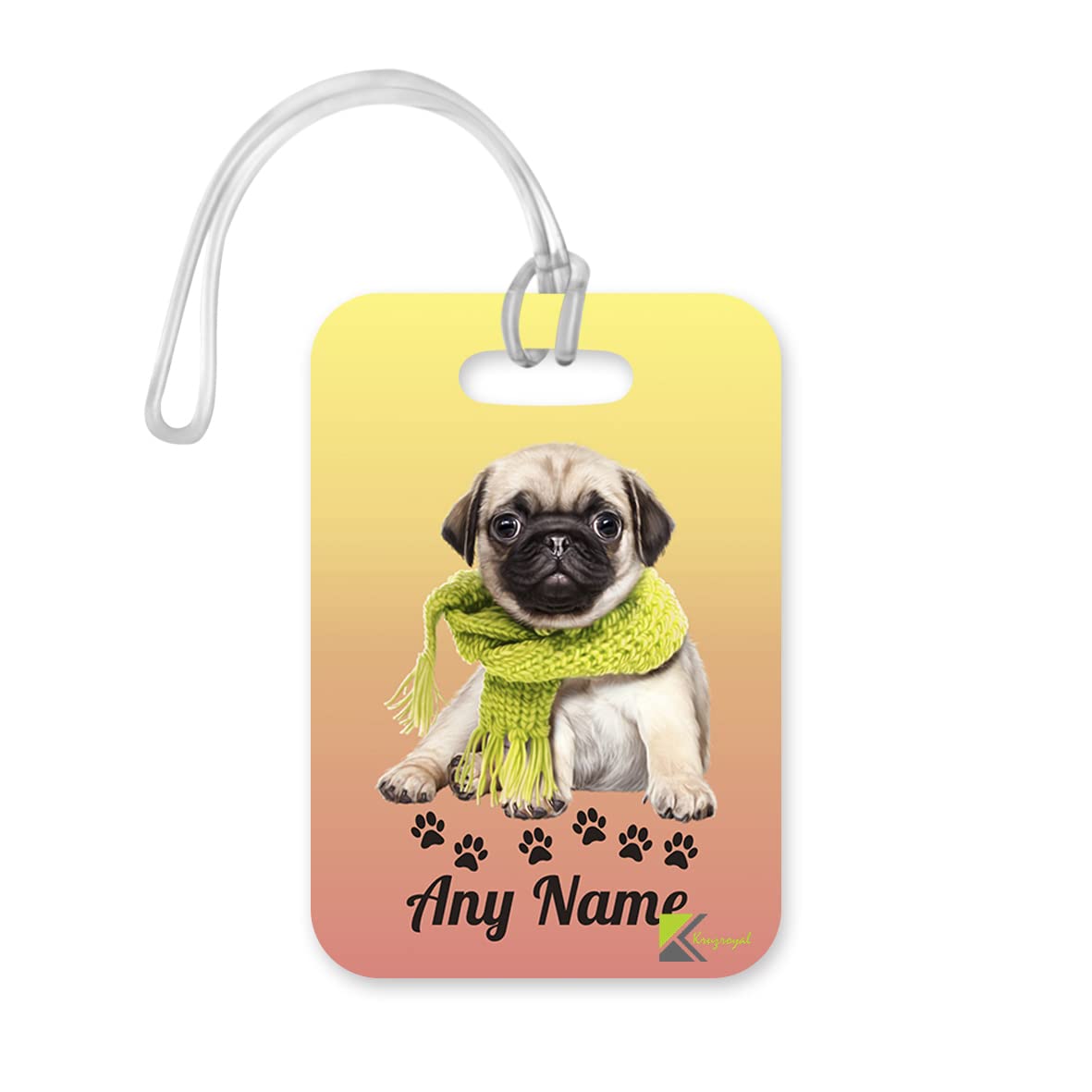 PLT233 Personalised Name Pug Dog Novelty Funny Unique Designer Gift Glossy Plastic Suitcase Luggage Tag