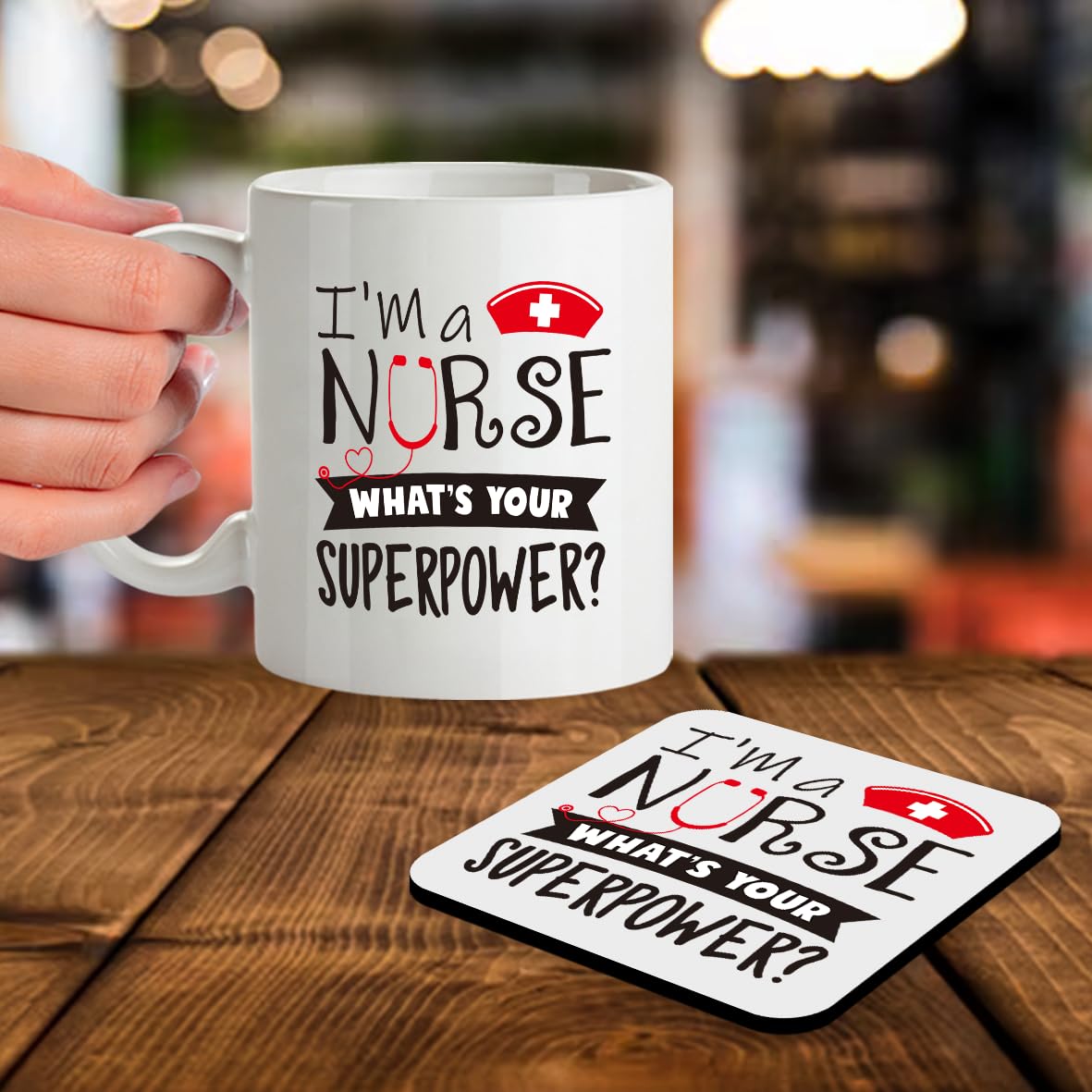 Kruzroyal SM036 I'm a Nurse What's Your Superpower? - 11OZ Mug & Matching Coaster Set for Nurse