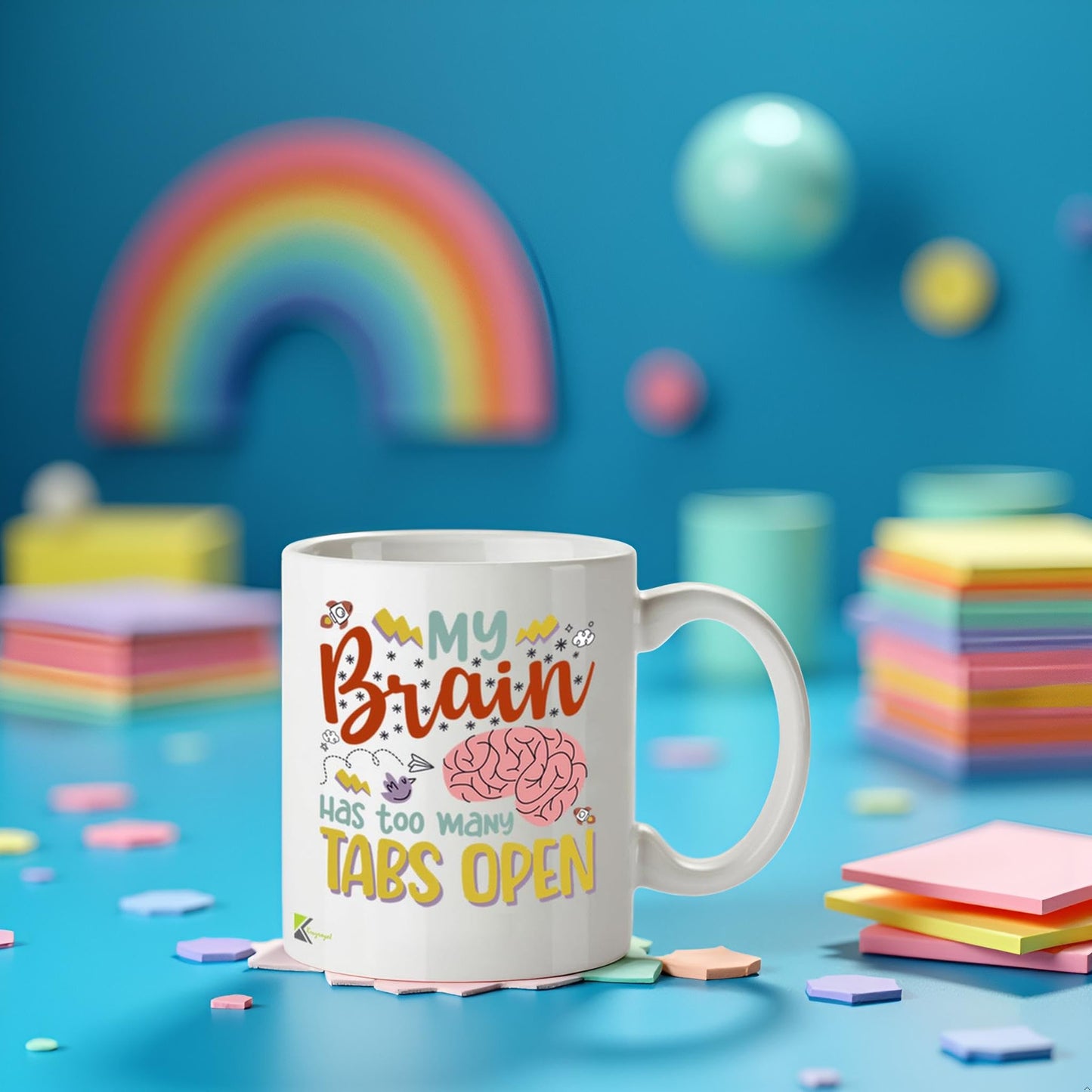 Funny Mug My Brain Has Too Many Tabs Open - 11oz Ceramic Coffee Tea Cup Gift for Office Coworkers Friends - Dishwasher Microwave Safe Novelty Present for Men Women