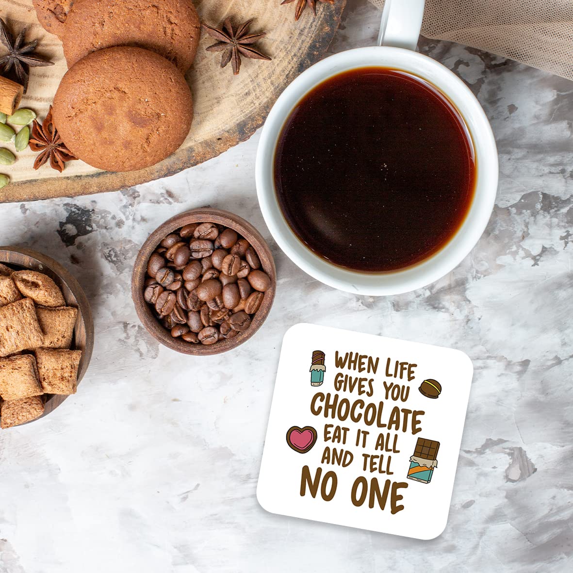 CS425 When Life Gives You Chocolate eat it All and Tell no one Novelty Funny Coffee Tea Drink Gift Glossy MDF Wooden Coaster