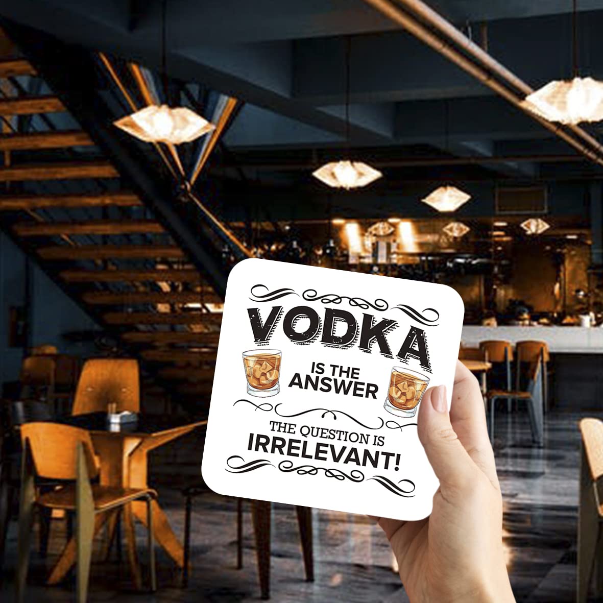 CS756 Vodka is The Answer. The question is Irrelevant! Novelty Funny Coffee Tea Drink Gift Glossy MDF Wooden Coaster