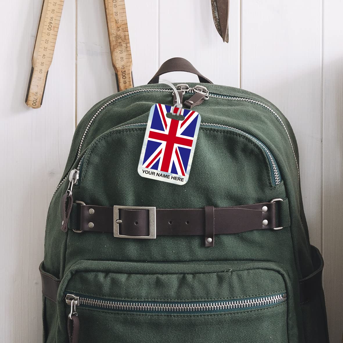 PLT262 Personalised Name with UK Union Jack Flat Novelty Funny Unique Designer Gift Glossy Plastic Suitcase Luggage Tag