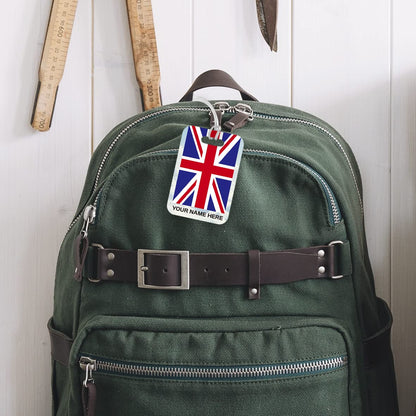 PLT262 Personalised Name with UK Union Jack Flat Novelty Funny Unique Designer Gift Glossy Plastic Suitcase Luggage Tag
