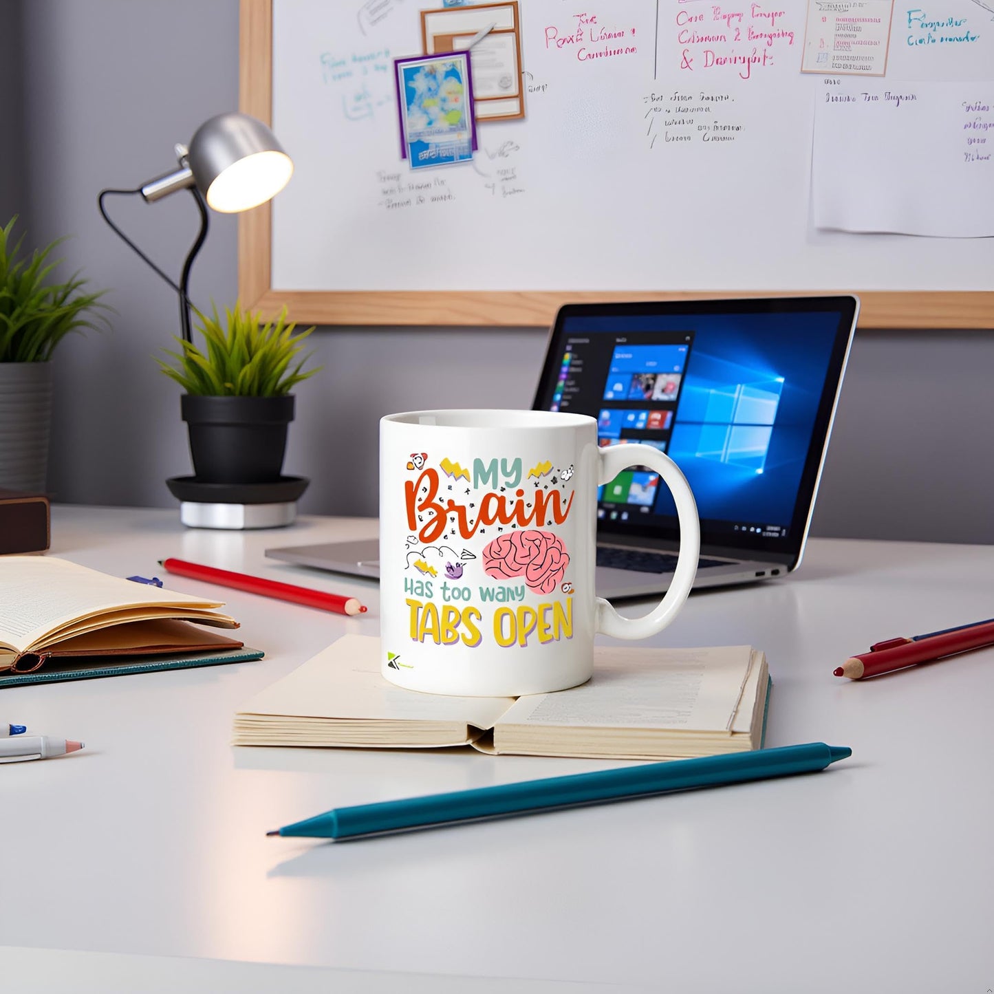 Funny Mug My Brain Has Too Many Tabs Open - 11oz Ceramic Coffee Tea Cup Gift for Office Coworkers Friends - Dishwasher Microwave Safe Novelty Present for Men Women