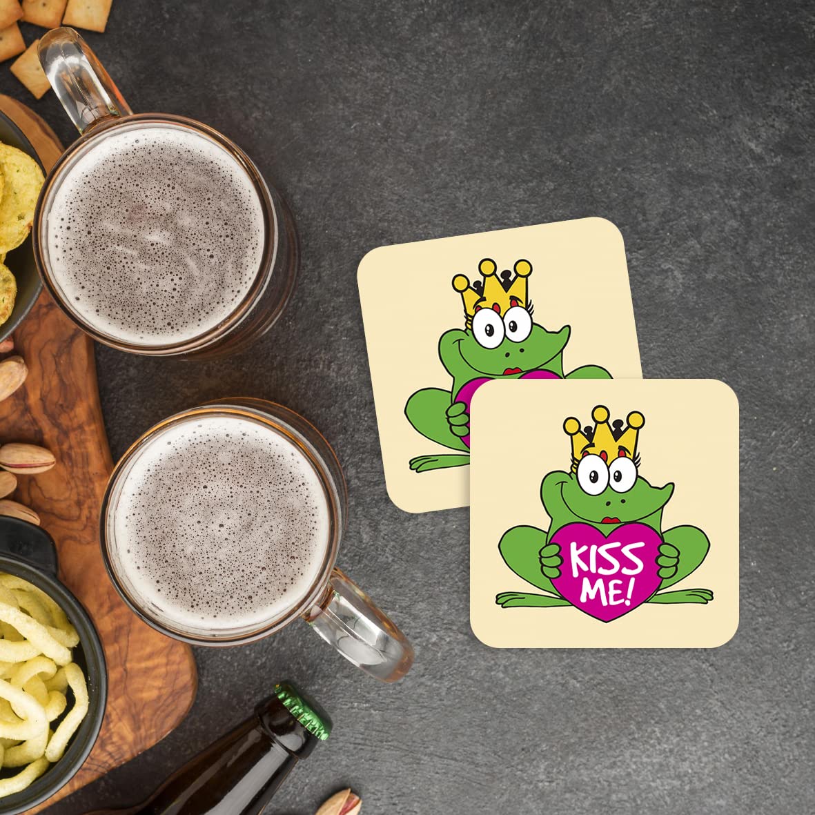 CS661 Kiss Me! Novelty Funny Coffee Tea Drink Gift Glossy MDF Wooden Coaster