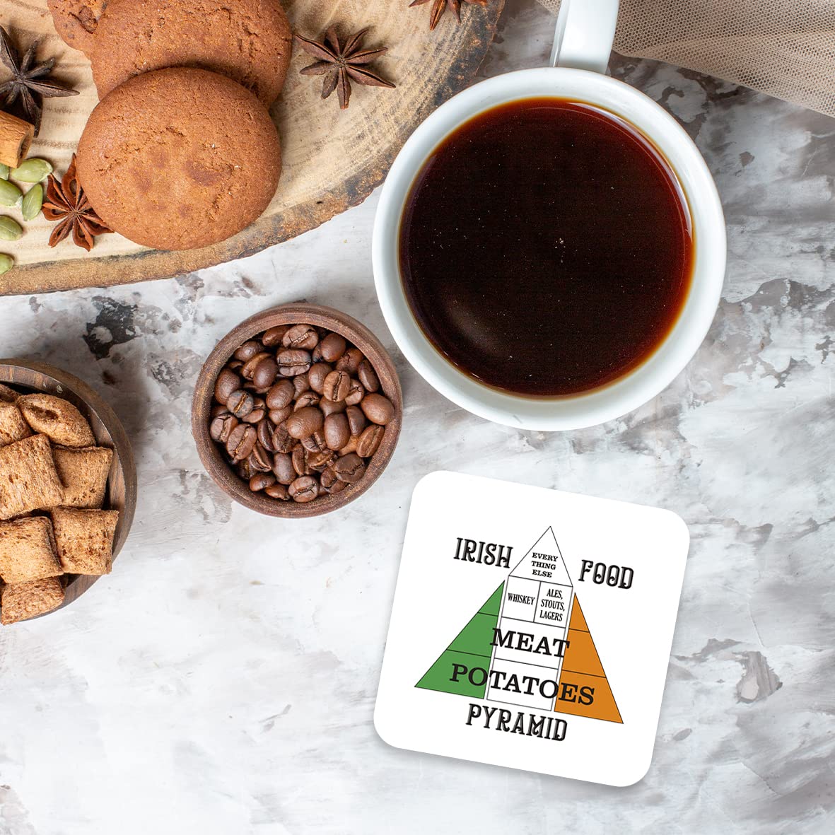 CS493 Irish Food Pyramid Novelty Funny Coffee Tea Drink Gift Glossy MDF Wooden Coaster