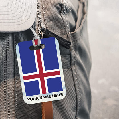 PLT270 Personalised Name with Iceland Flag Novelty Funny Unique Designer Gift Glossy Plastic Suitcase Luggage Tag