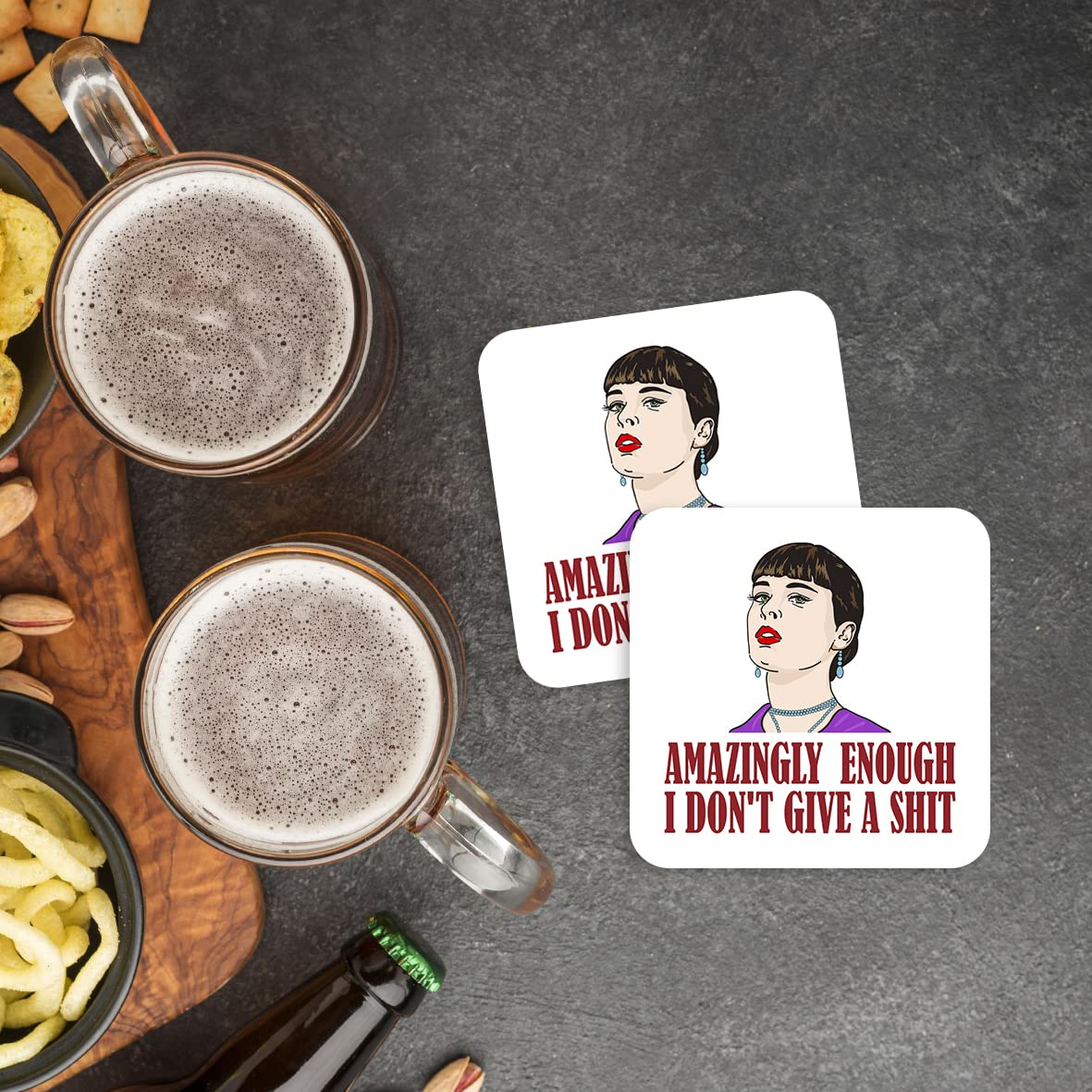 CS582 Amazingly enough i don't give a shit Novelty Funny Coffee Tea Drink Gift Glossy MDF Wooden Coaster