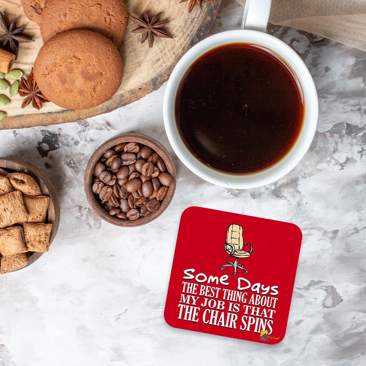 CS012 Some Days The Best Thing About My Job is That The Chair Spins Novelty Funny Coffee Tea Drink Gift Glossy MDF Wooden Coaster