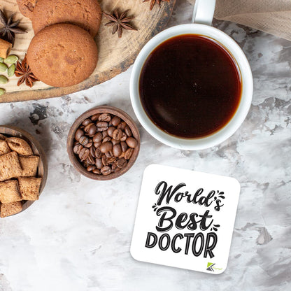 WB001 World's Best Doctor MDF Wooden Coaster by Kruzroyal | Doctor's Gift | Unique Novelty Present | 9cm x 9cm | Coffee Tea MDF Wooden Coaster
