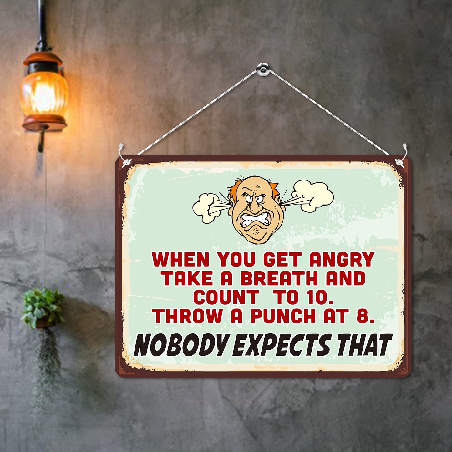 Kruzroyal MP105 When you get angry take a breath and count to 10. Throw a punch at 8. Nobody expects that. Funny Novelty Retro Vintage Metal Wall Sign Plaque 20cm x 15cm