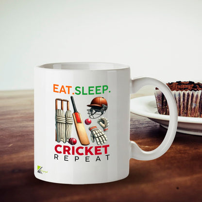 Kruzroyal Funny Cricket Mug | Eat Sleep Cricket Repeat | Cricket Gifts for Men Dad Him | 11oz Ceramic Coffee Mug