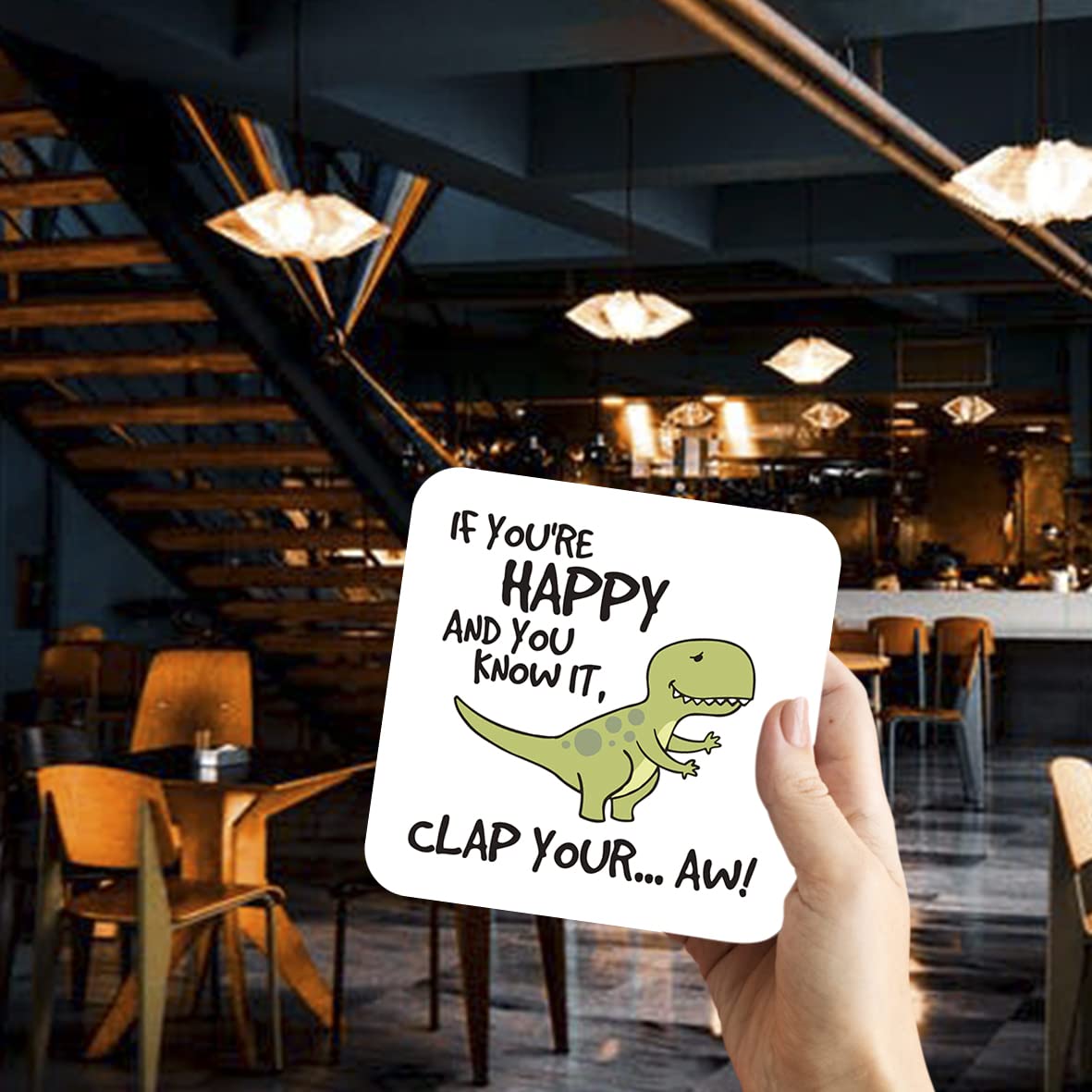 CS752 If You're Happy and You Know it, clap Your...Aw! Novelty Funny Coffee Tea Drink Gift Glossy MDF Wooden Coaster