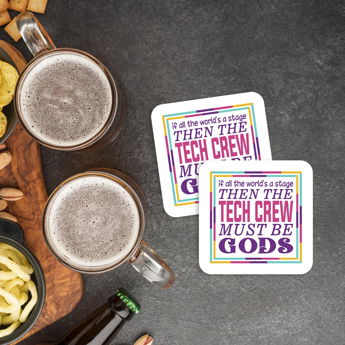CS569 If All The World's a Stage Then The tech Crew Must be Gods Novelty Funny Coffee Tea Drink Gift Glossy MDF Wooden Coaster