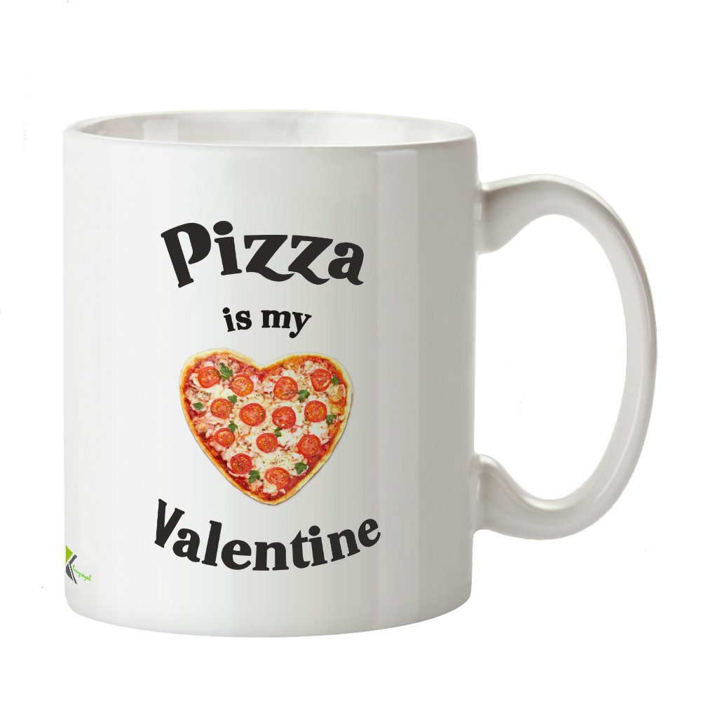 Kruzroyal Funny Valentine's Day Mug, Pizza is My Valentine Heart Design, Novelty Anti-Valentine or Foodie Gift for Singles & Couples, White Ceramic, 11 oz