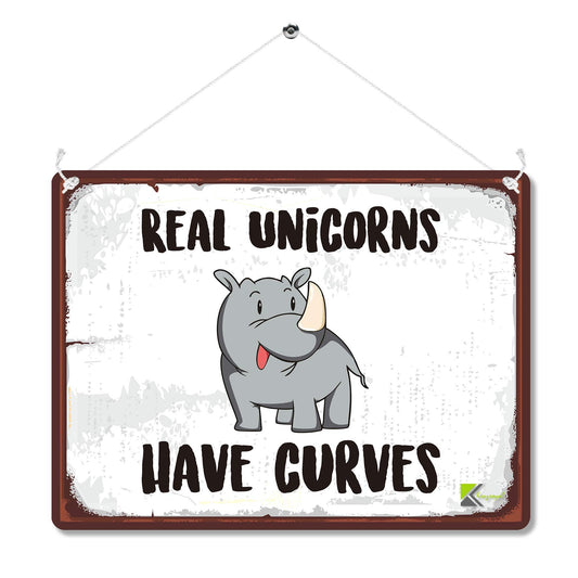 Kruzroyal MP149 Real Unicorns Have Curves Funny Novelty Retro Vintage Metal Wall Sign Plaque 20cm x 15cm