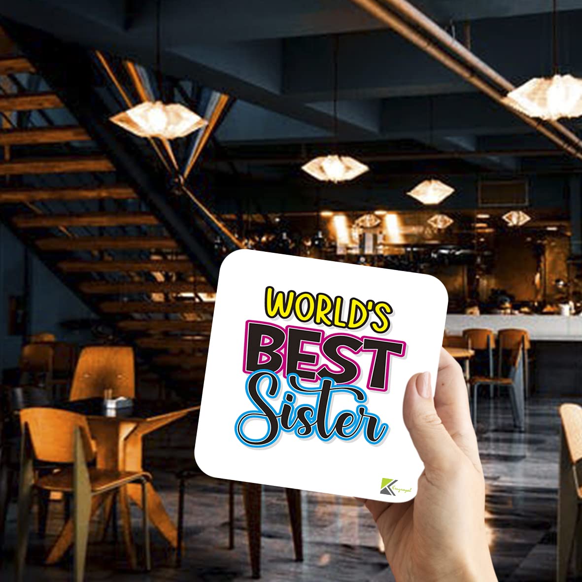 WB015 World's Best Sister MDF Wooden Coaster by Kruzroyal | Gift for Sister| Unique Novelty Present | 9cm x 9cm | Coffee Tea MDF Wooden Coaster