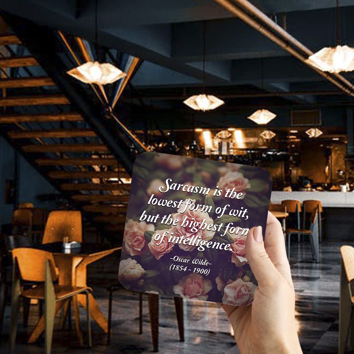 CS771 Sarcasm is The Lowest Form of wit, but The Highest Form of Intelligence. - Oscar Wilde (1854-1900) Novelty Funny Coffee Tea Drink Gift Glossy MDF Wooden Coaster