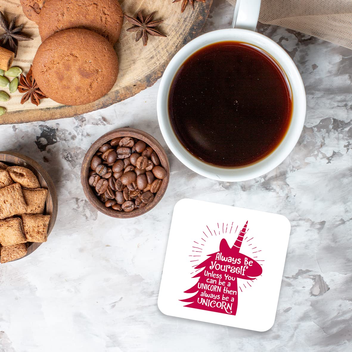 CS525 Always be Yourself Unless You can be a Unicorn Then Always be a Unicorn Novelty Funny Coffee Tea Drink Gift Glossy MDF Wooden Coaster