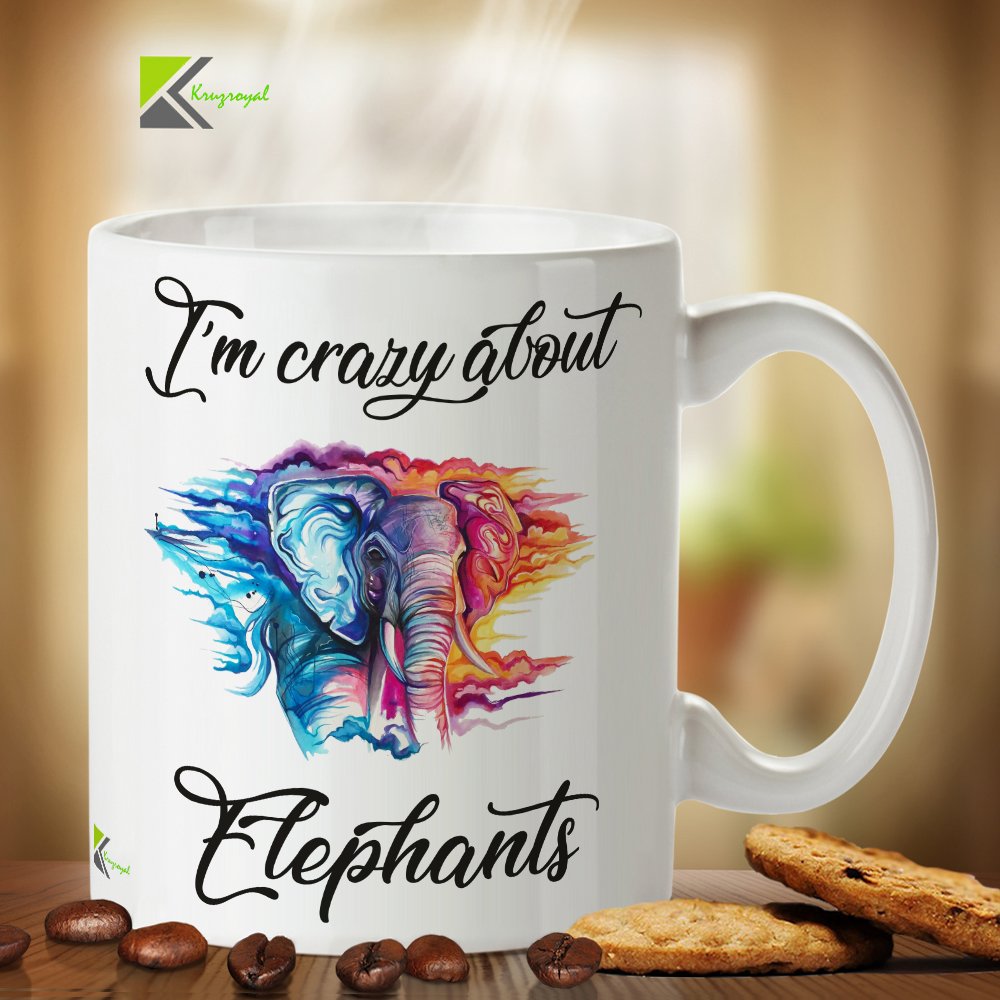 Kruzroyal DZ230 I'm Crazy About Elephants Funny Novelty Great Gift Idea Coffee Tea Mug