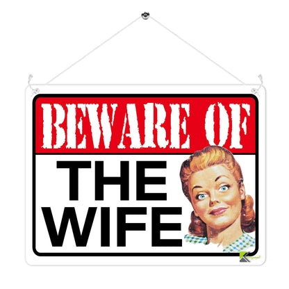 Kruzroyal MP363 BEWARE Of the wife. Funny Novelty Retro Vintage Metal Wall Sign Plaque 20cm x 15cm